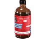 Brown bottle with red label