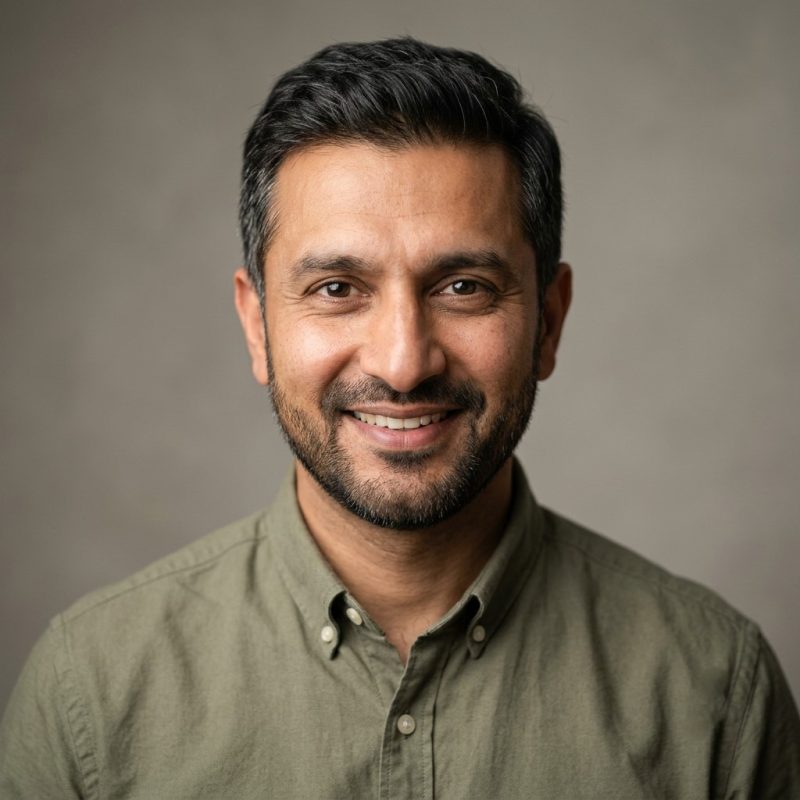 Smiling man in green shirt